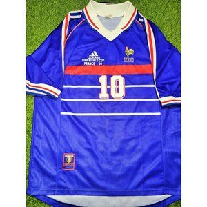 Zidane France 1998 WORLD CUP FINAL Home Soccer Jersey Shirt L
